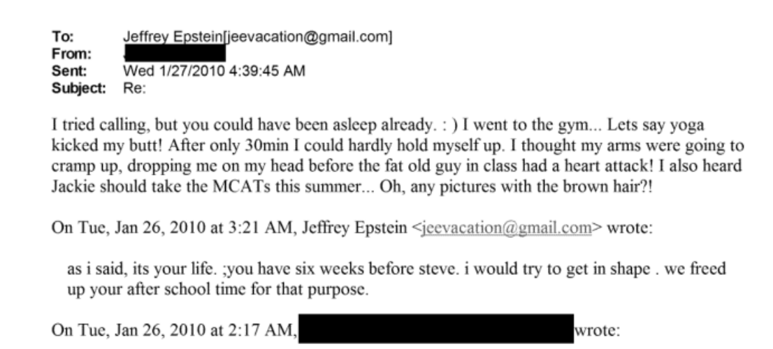 “You Have Six Weeks Before Steve,” Epstein to Unnamed Female